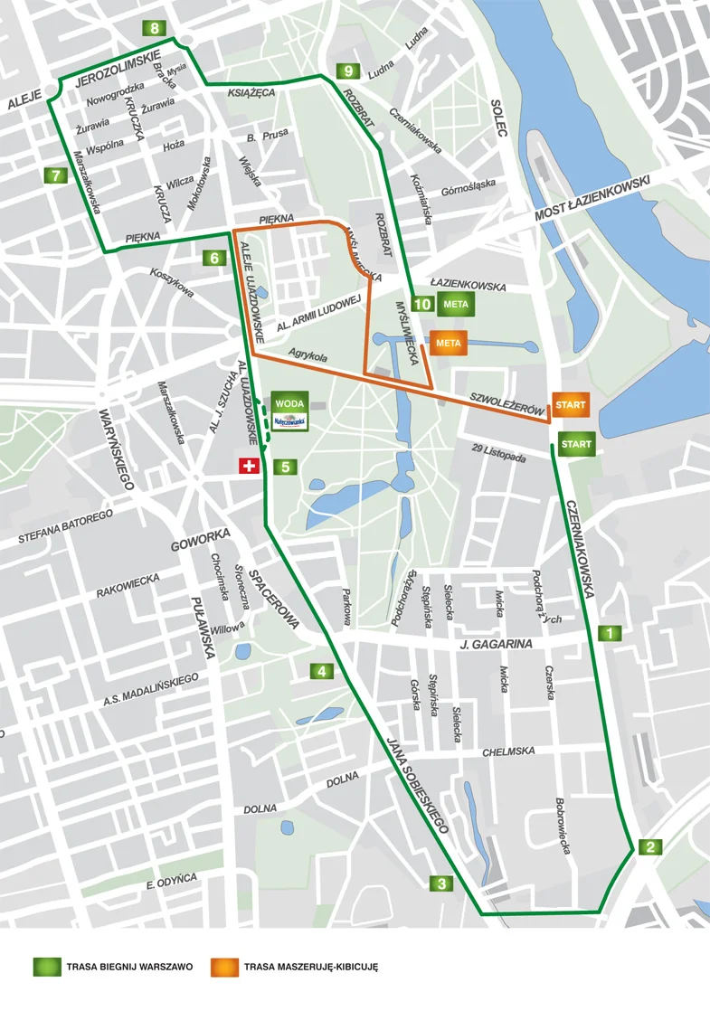 Trasa akcji Biegnij Warszawo 2012