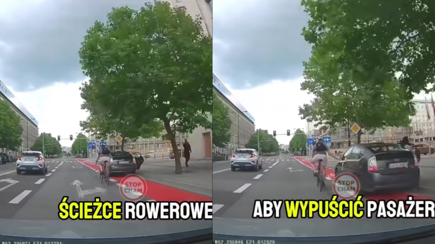Taksówkarz mógł tu stanąć? Rowerzysta odpalił się i sam wymierzył sprawiedliwość