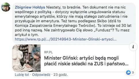 Zbigniew Hołdys wyjaśnia, że w projekcie PiS dotyczącym artystów chodzi wyłącznie o ich zabezpieczenie emerytalne.