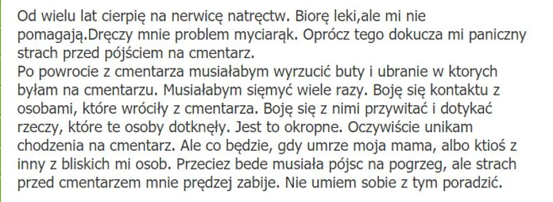To bardzo szczera opowieść o swojej fobii.