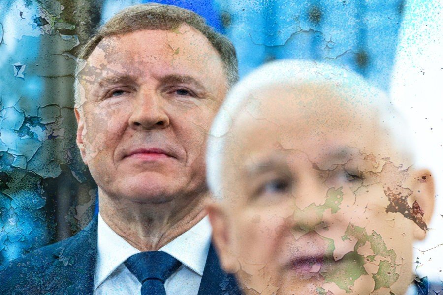 Jacek Kurski i Jarosław Kaczyński na konferencji prasowej.