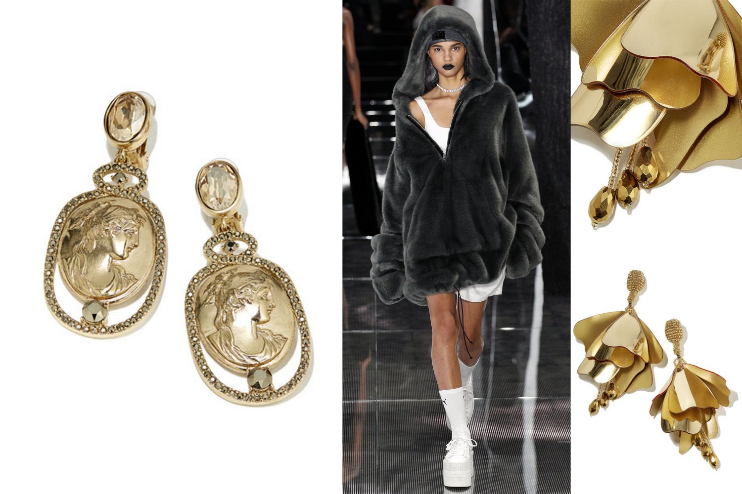 Kolekcja Fenty&Puma sezon jesień/zima 2016, źródło: vogue.com. Kolczyki Oscar de la Renta