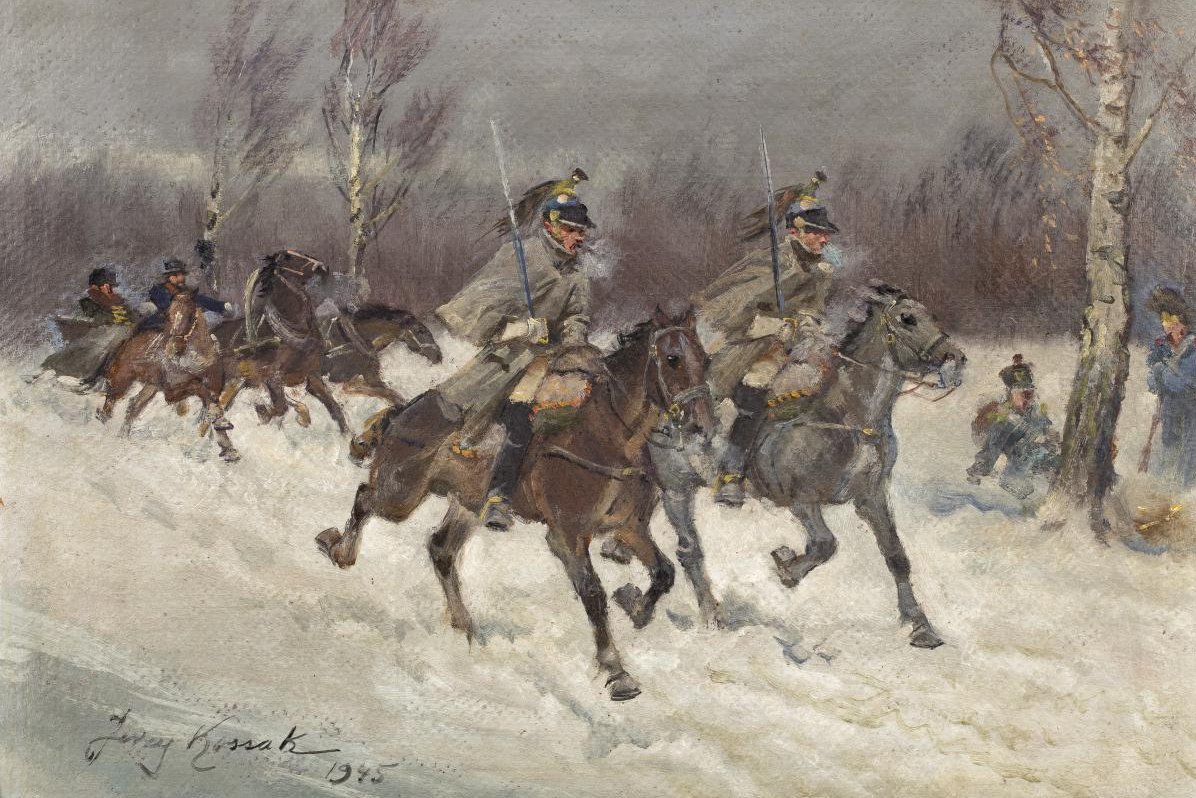 Mówi się też, że nie dorobił się ten kto nie posiada Kossaka. Obraz Powrót spod Moskwy Jerzego Kossaka był licytowany od 5 tys złotych. Jerzy to syn Wojciecha Kossaka. Już od najmłodszych lat uczył się rysunku i malarstwa pod okiem ojca i dziadka – Julius