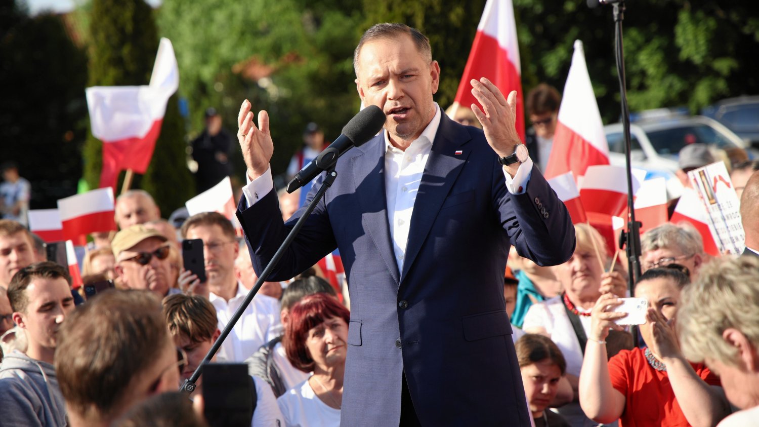 Karol Nawrocki podczas spotkania z wyborcami w trakcie kampanii prezydenckiej, Lubartów, 6 maja 2025 r.