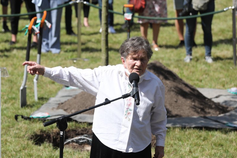 Wanda Traczyk-Stawska podczas uroczystości posadzenia drzewa pamięci Powstańców, cywilów i wszystkich poległych w Powstaniu Warszawskim mieszkańców Warszawy.