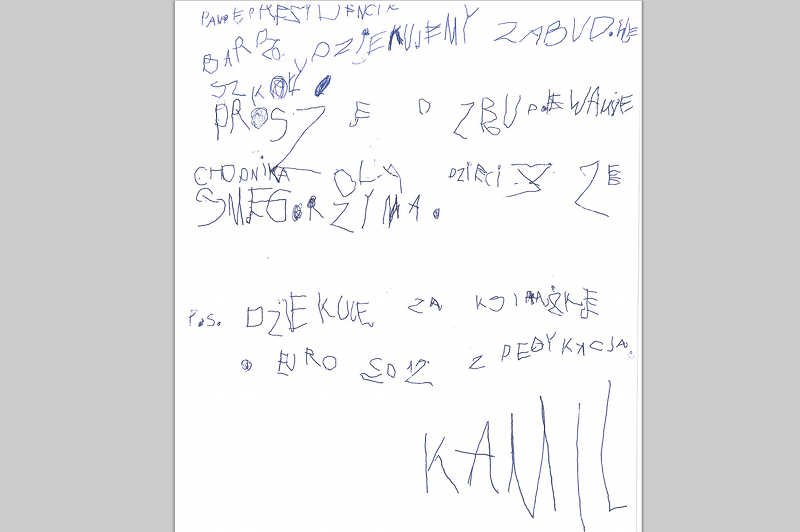 List czteroletniego Kamila do Pawła Adamowicza.