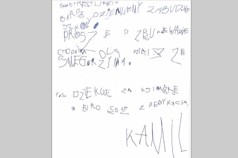 List czteroletniego Kamila do Pawła Adamowicza.