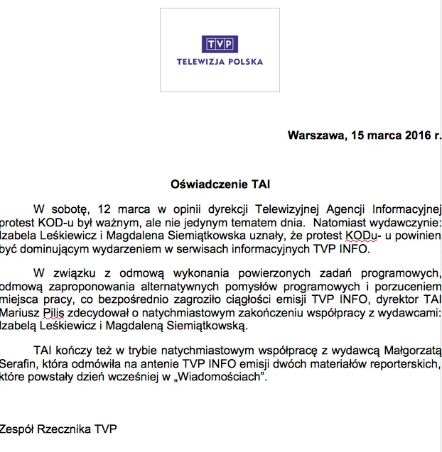 Komunikat TVP Info