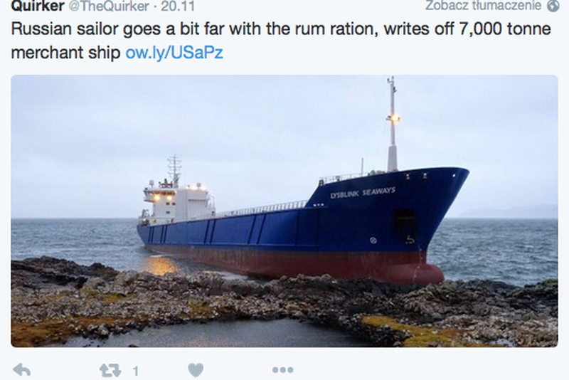 Pijany Rosjanin ugrzązł na mieliźnie u wybrzeża Szkocji