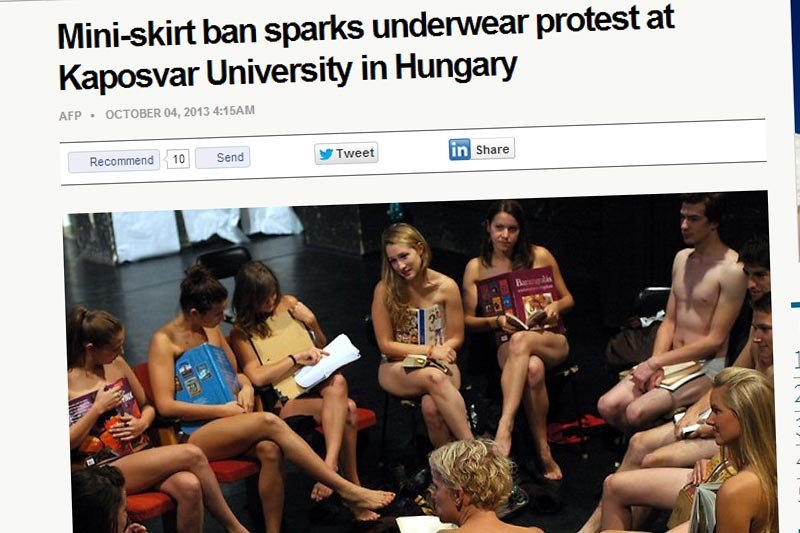 Studenci z Uniwersytetu w Kaposvarze przyszli na zajęcia prawie nago.