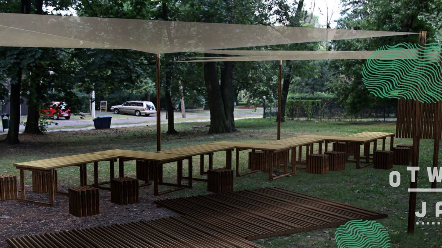Wizualizacja instalacji architektonicznej "Otwarty Jazdów"