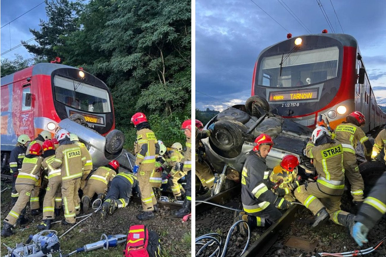 Koszmarny wypadek w Barcicach Górnych, auto wpadło pod pociag