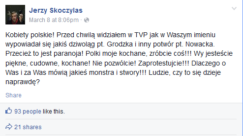 Wpis radnego Skoczylasa na portalu społecznościowym