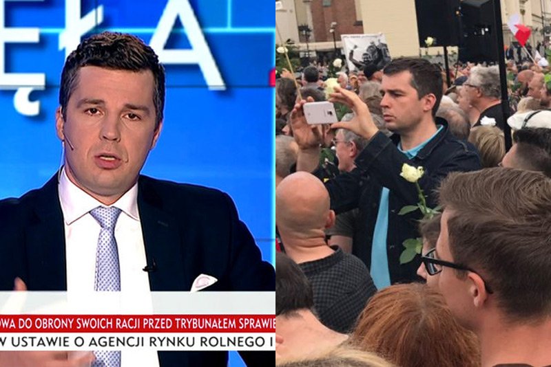 Czy znany z ataków na opozycję i poparcia dla PiS dziennikarz TVP Michał Rachoń prywatnie ma inne poglądy. Dziś zauważono go w tłumie protestujących przeciw "dobrej zmianie".