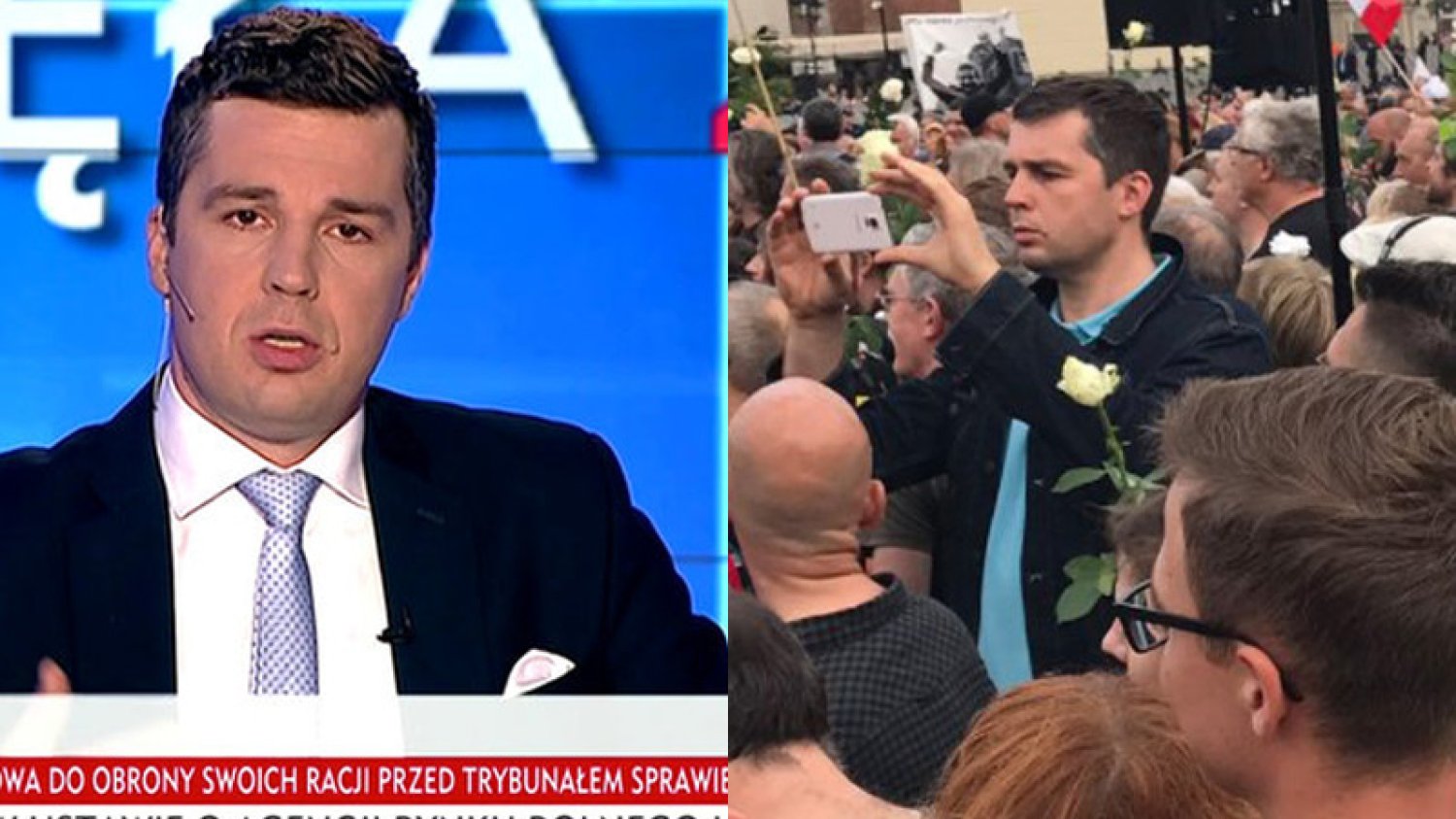 Czy znany z ataków na opozycję i poparcia dla PiS dziennikarz TVP Michał Rachoń prywatnie ma inne poglądy. Dziś zauważono go w tłumie protestujących przeciw "dobrej zmianie".