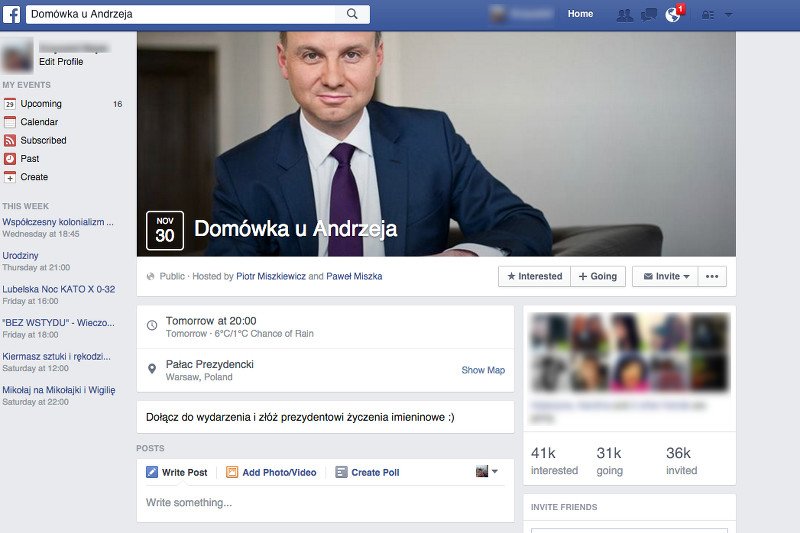 Domówka u Andrzeja Dudy? Nietypowe "wydarzenie" staje się andrzejkowym hitem na Facebooku