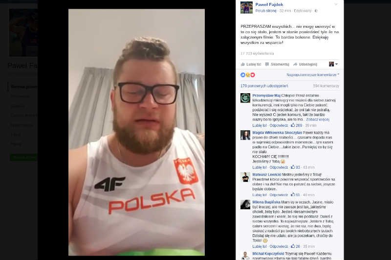 Paweł Fajdek we wzruszającym filmie przeprosił fanów za występ w Rio.