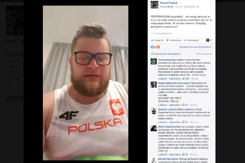 Paweł Fajdek we wzruszającym filmie przeprosił fanów za występ w Rio.