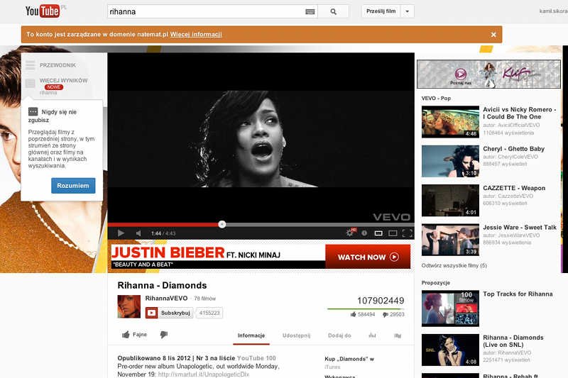 Ofiarą porządków na YouTube padła m.in Rihanna, której klipom ubyły miliony wyświetleń.