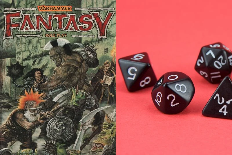 Gry fabularne mają już 40 lat. Na zdjęciu okładka podręcznika do gry Warhammer i niezbędne w tym hobby [url=http://shutr.bz/1mAACfn]kostki[/url].