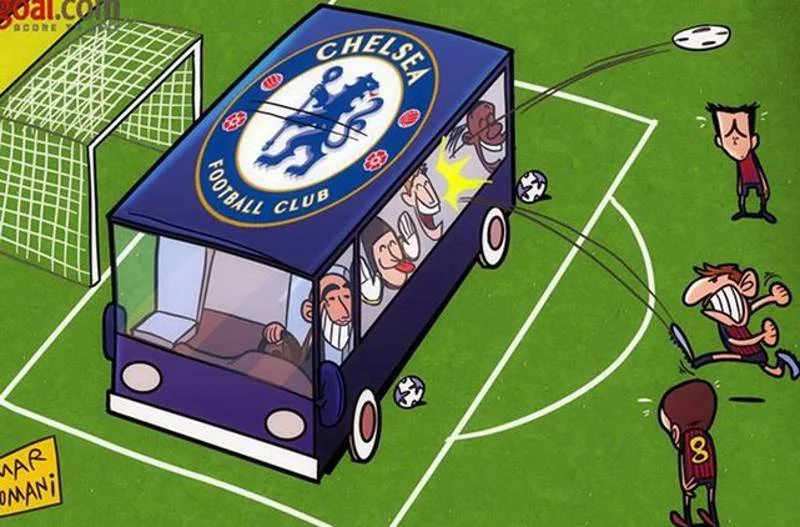 Ilustracja żartobliwie odzwierciedla przebieg spotkania Barcelona - Chelsea