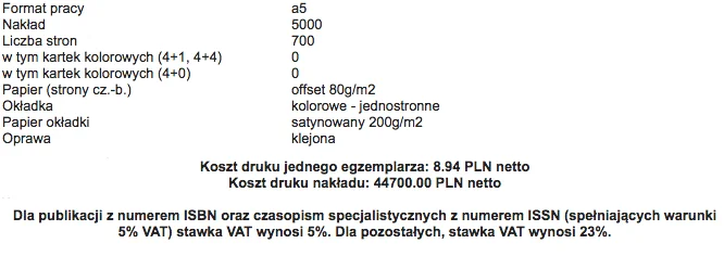 Orientacyjne koszty druku policzyła dla nas jedna z drukarni.