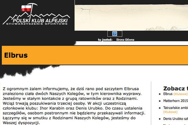 Polski Klub Alpejski poinformował o tragicznych wydarzeniach na swojej stronie internetowej