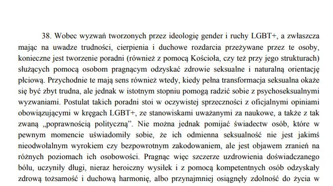 Fragment stanowiska KEP ws. LGBT+.