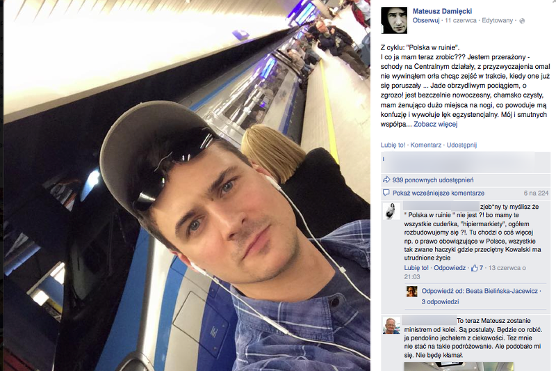 Jak Platforma powinna się chwalić sukcesami? Na przykład tak, jak zaprezentował na Facebooku aktora Mateusz Damięcki