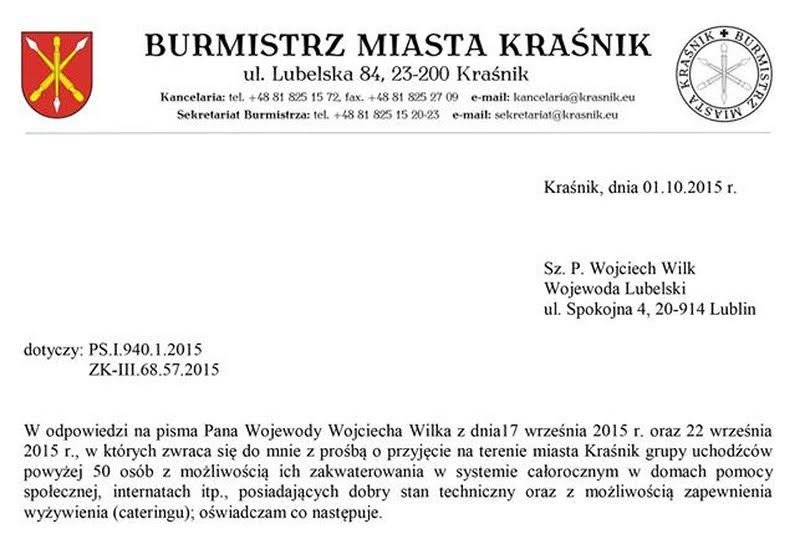 Burmistrz Kraśnika nie chce uchodźców