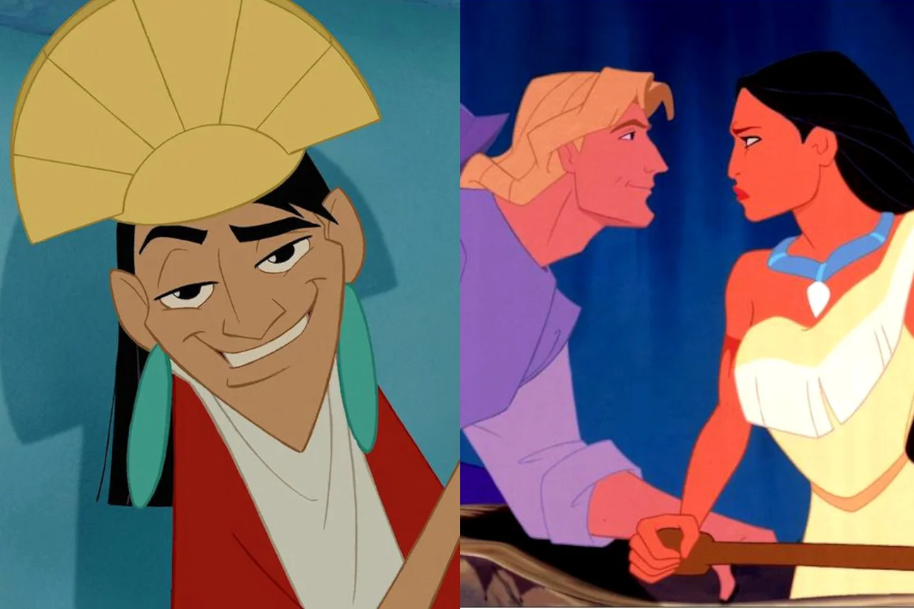 aktorskie wersje animacji Disneya, aktorskie wersje bajek Disneya Kadry z filmów "Nowe szaty króla" i "Pocahontas"
