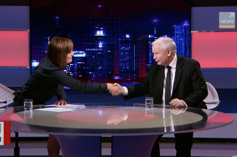 Dorota Gawryluk w programie "Wydarzenia i opinie", w którym gościem był prezes PiS Jarosław Kaczyński.