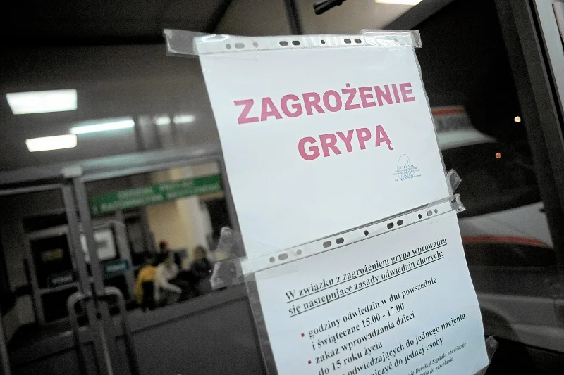 Warszawa 2009. Ostrzeżenie przed grypą w warszawskim szpitalu przy ul. Banacha