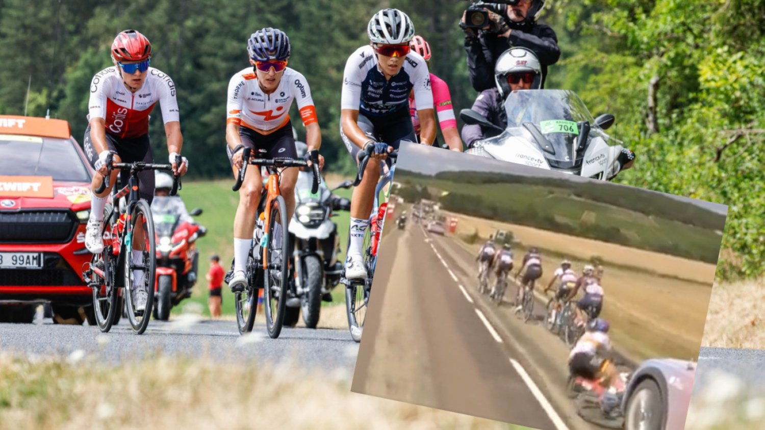 Mavi Garcia podczas czwartego etapu Tour de France Kobiet miała dużo szczęścia, cudem unikając groźniejszego urazu.