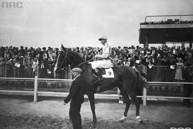 Derby warszawskie na torze wyścigów konnych na Służewcu w Warszawie, 1939, lipiec. Pierwsza gonitwa odbyła się raptem cztery miesiące wcześniej