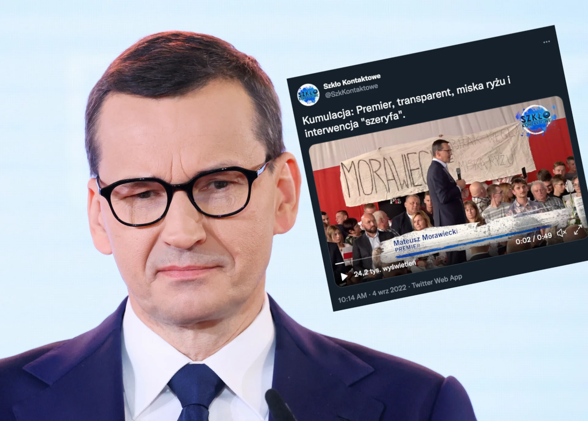 Morawiecki = brak węgla i miska ryżu. Taki transparent zawisł w Żalnie