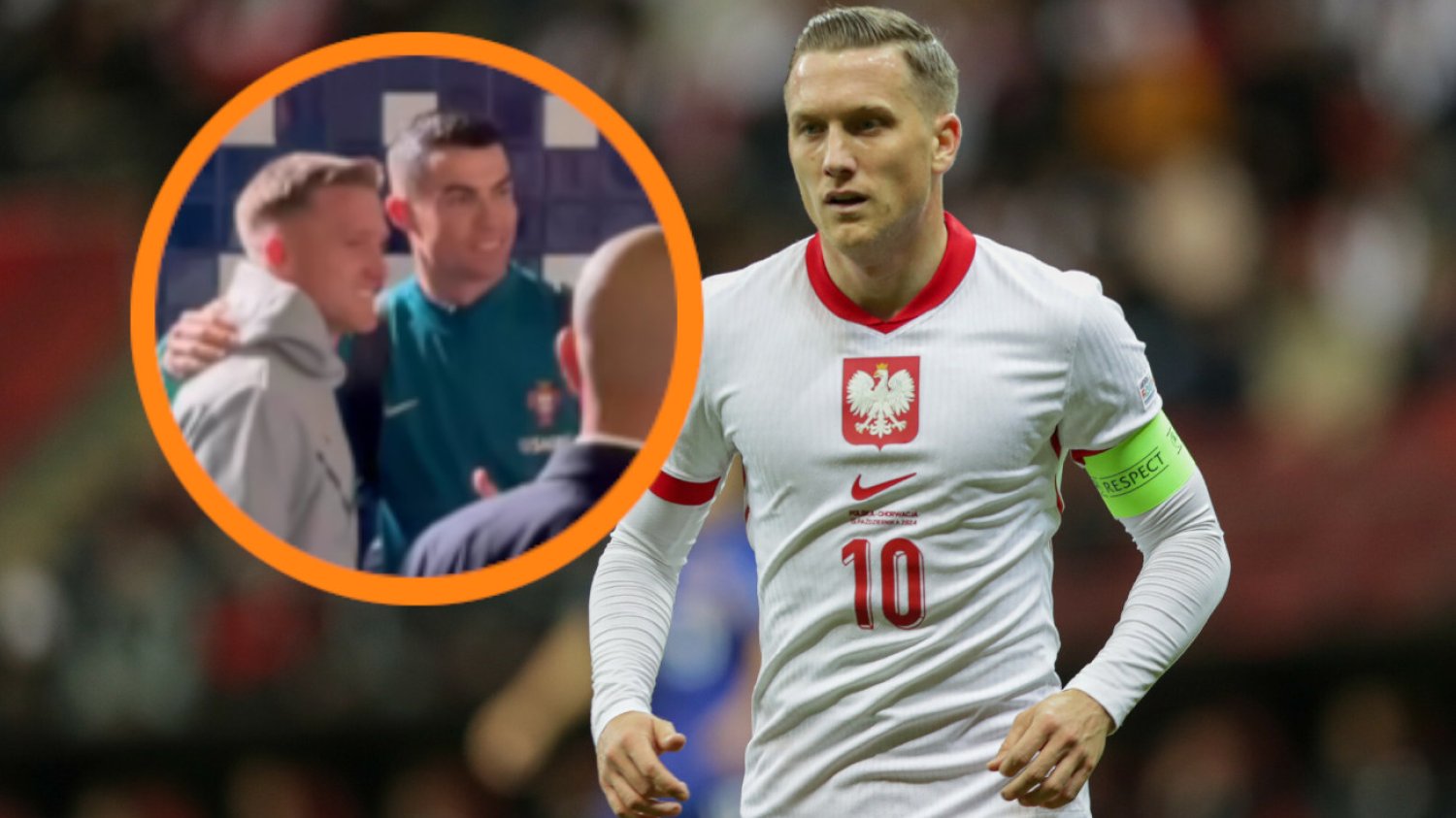 Najpierw blamaż, a potem... Burza po "polowaniu" Polaków na Ronaldo. "Jak dzieci". Piotr Zieliński oraz Piotr Zieliński pozujący do zdjęcia z Cristiano Ronaldo.
