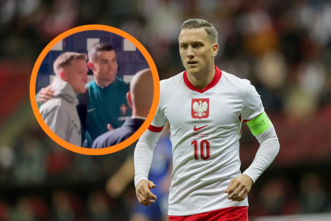Najpierw blamaż, a potem... Burza po "polowaniu" Polaków na Ronaldo. "Jak dzieci". Piotr Zieliński oraz Piotr Zieliński pozujący do zdjęcia z Cristiano Ronaldo.