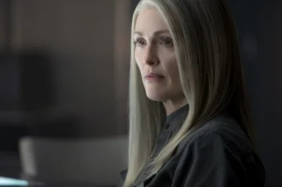 Pani Prezydent Coin (Julianne Moore) jedną z najlepszych ról filmu jeżeli chodzi o grę aktorską i kreacje postaci.