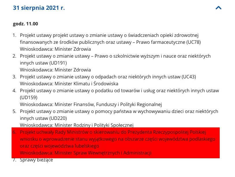 Porządek obrad Rady Ministrów 31 sierpnia 2021 r.