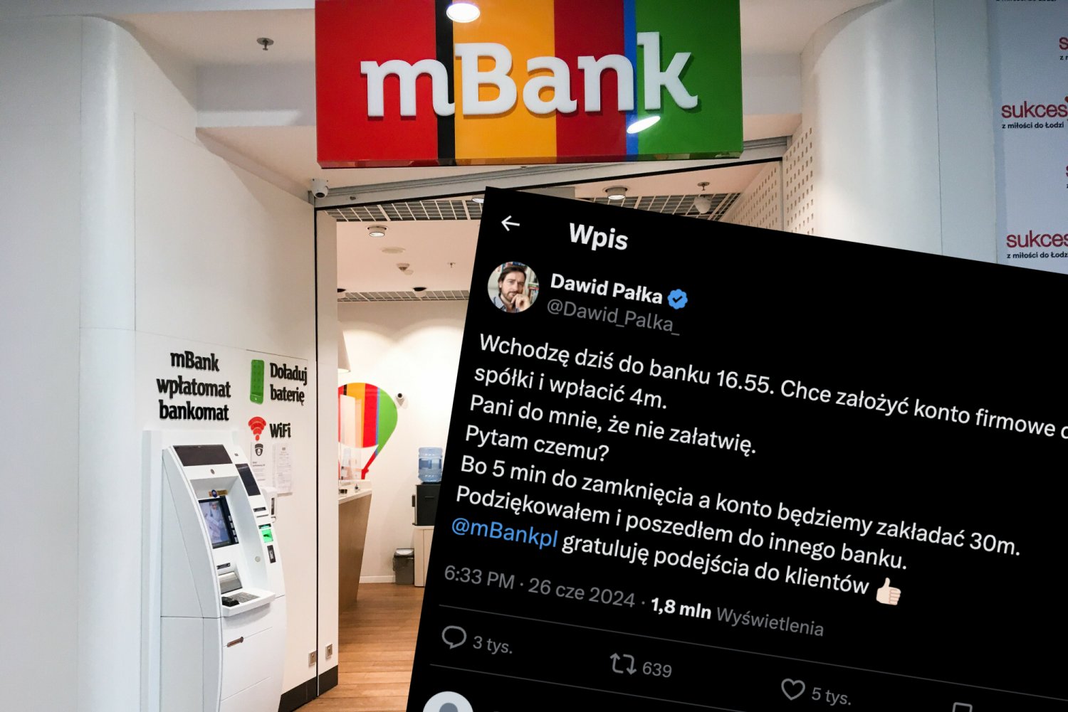 Milioner poskarżył się, że mBank nie przyjął go 5 min przed zamknięciem