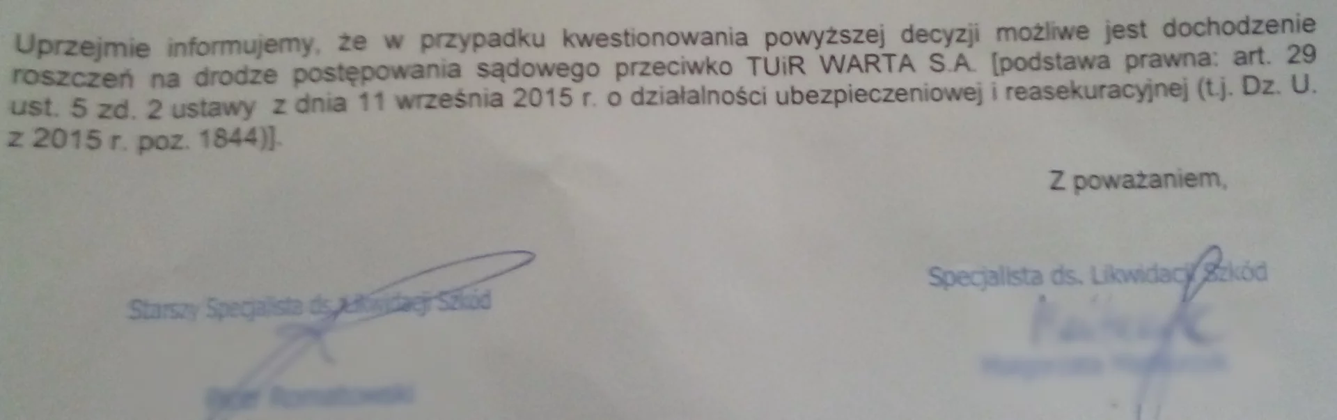 Od decyzji ubezpieczyciela można się było odwołać do sądu