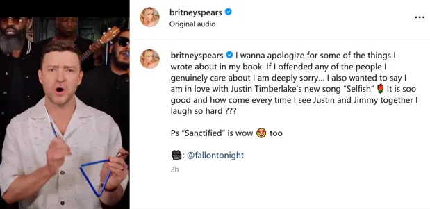 Britney Spears przeprasza Justina Timberlake'a. W tle wątek z książki