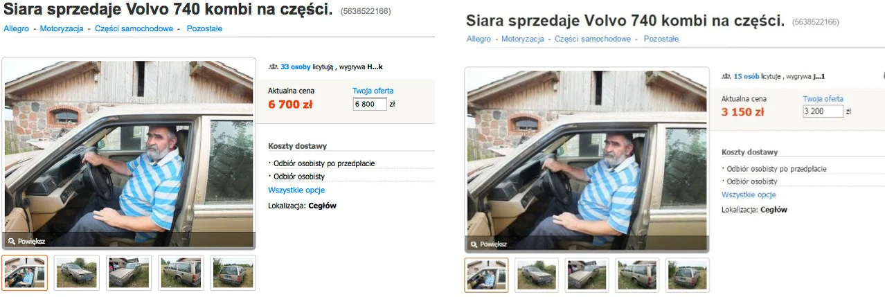 Porównanie ceny auta Siary na przestrzeni dwóch dni