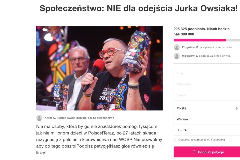 Wciąż można podpisać specjalną petycję wspierającą Jurka Owsiaka