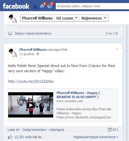 Artysta osobiście udostępnił teledysk Krakowian. Profil śledzą codziennie niemal 3 mln ludzi.