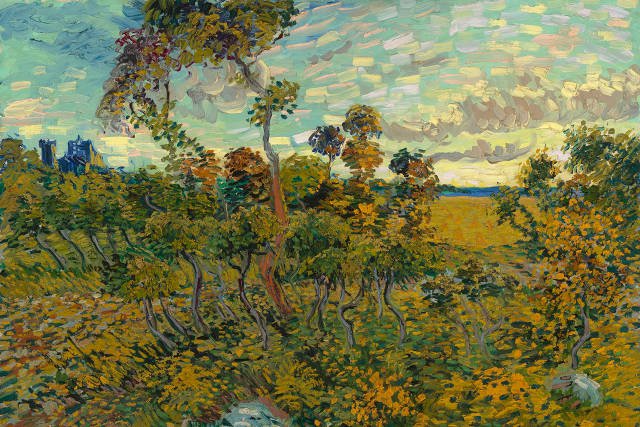 Fragment obrazu "Zachód słońca koło Montmajour", który Vincent van Gogh namalował w 1888 roku