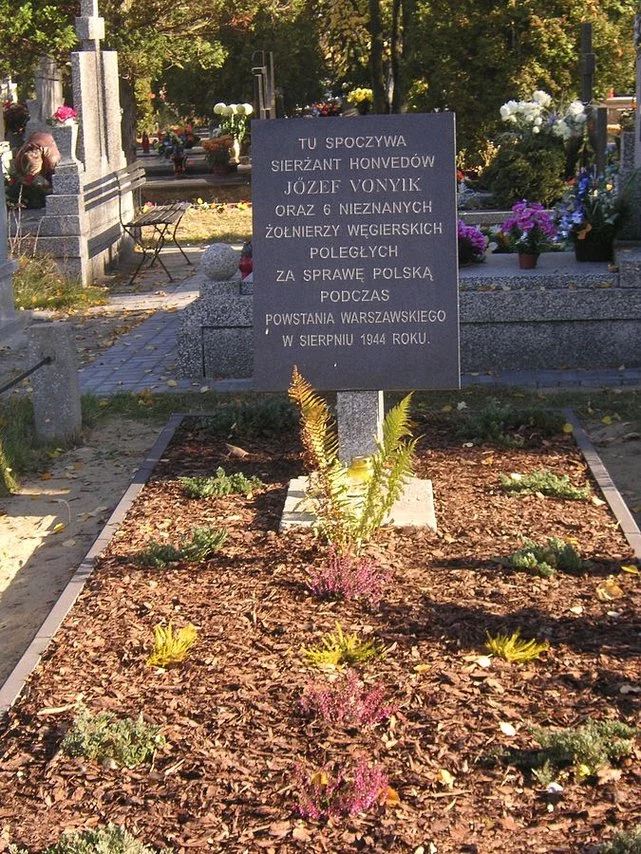 Grób Józefa Vonyika oraz sześciu innych węgierskich żołnierzy, którzy polegli w powstaniu warszawskim po stronie polskiej.•