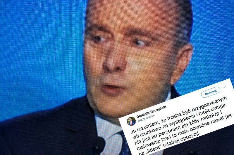 Poseł Tarczyński jedyne co zauważył podczas wystąpienia Grzegorza Schetyny to żółty make-up i pomalowane brwi.
