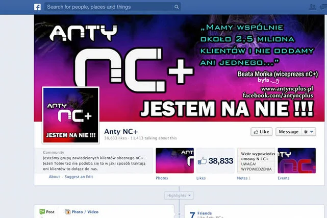 Fan page założony przez zawiedzionych klientów nc+.